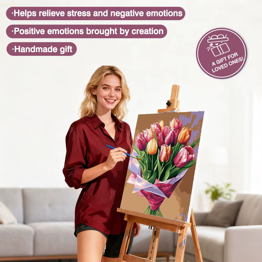 Huacan Malen nach Zahlen Set mit floralem Blumen-Ölgemälde auf Leinwand in Multicolour für Erwachsene - Bild 2