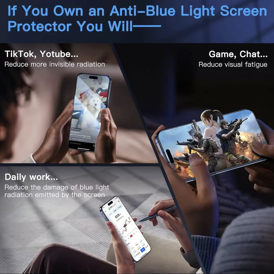 5er Pack miaotiemo Privatsphäre Displayschutzfolie aus gehärtetem Glas für iPhone 17 16 15 14 13 12 11 Pro Max XS XR mit blauem Licht Augenschutz, transparent - Bild 4