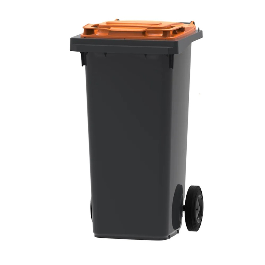 PROREGAL Mülltonne Müllgroßbehälter mit 2 Rädern, 120 Liter, Grau mit orangefarbenem Deckel, H x B x T: 97,4 x 47,9 x 55,5 cm - Bild 2