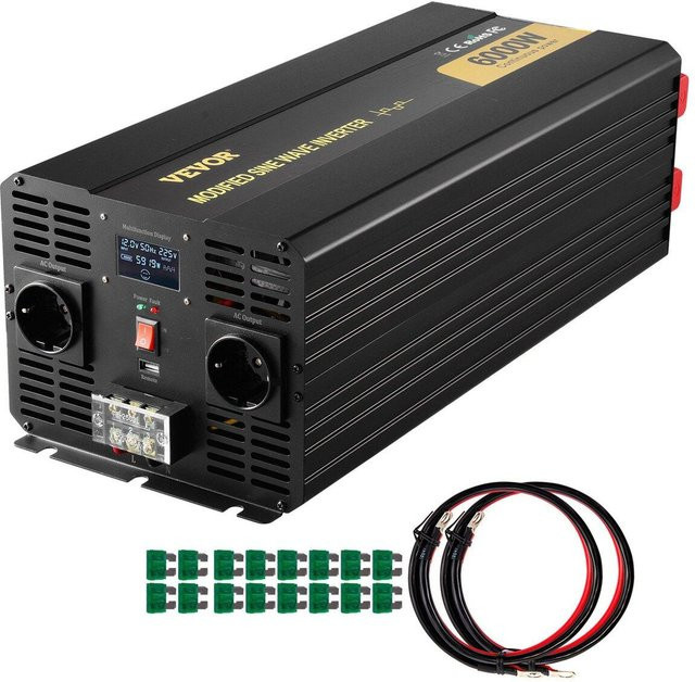 Buying Solutions MB Wechselrichter mit modifizierter Sinuswelle 6000W DC 12V auf AC 230V mit LCD-Display in Schwarz - Bild 1