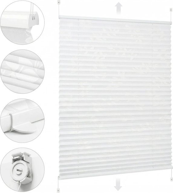 Sekey Plissee Klemmfix ohne Bohren, Farbe: Floral Weiß, B: 75 cm, H: 120 cm - Bild 1