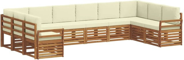vidaXL Sofagarnitur 10-teilig aus Massivholz Akazie in Natur und Creme mit Sitz- und Rückenkissen im modernen L-Shape Design - Bild 1