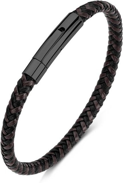 YULIN Armband, Edelstahl, Leder, Weinrot, Schwarz, 19cm, Unisex - Bild 1
