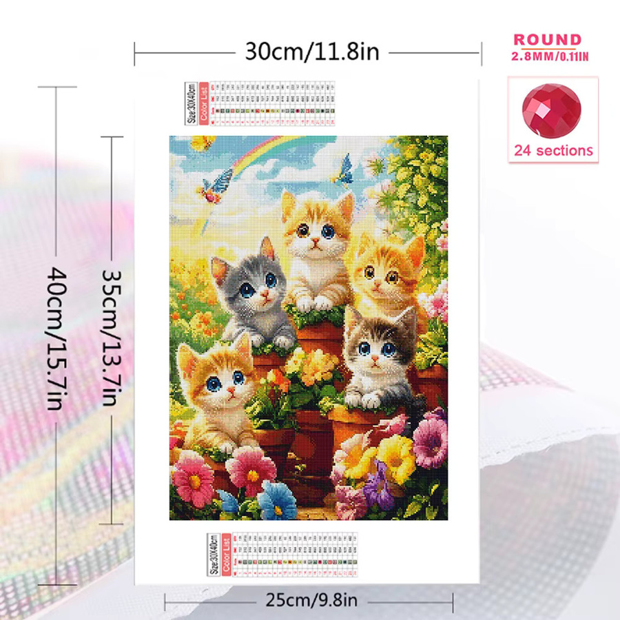 EverShine Diamant-Mosaik DIY Set Katze und Blumen in Multicolour, quadratische Kreuzstich Stickerei zur Wanddekoration, B/H: 20 x 30 cm - Bild 2