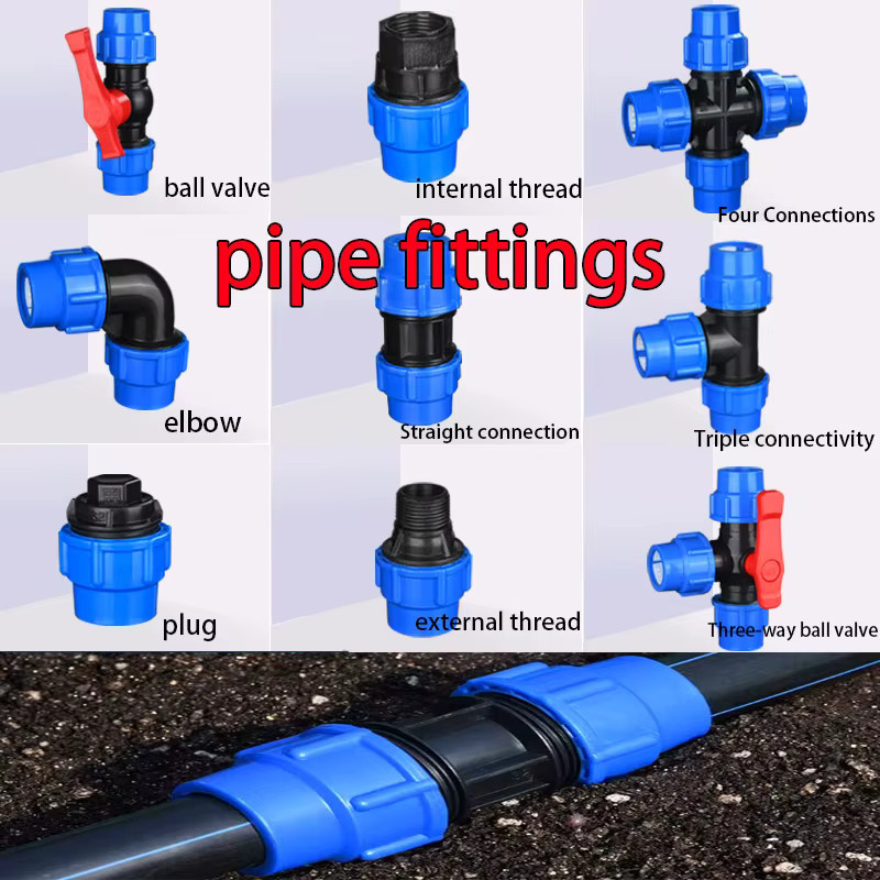2 Stück Zimir PE-Rohrverbinder Blau, Wasserrohr-Schnellkupplung für Bewässerung in Garten und Landwirtschaft, Set mit Winkel, T-Stück und Kugelventil-Fitting - Bild 2