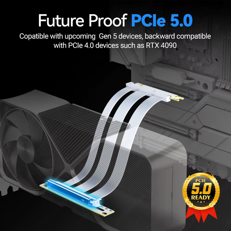 JEYI PCIe 5.0 x16 Riser-Kabel in Schwarz als flexibles Hochgeschwindigkeits-Verlängerungskabel für Grafikkarten wie RTX 5090 und RTX 5080 - Bild 3