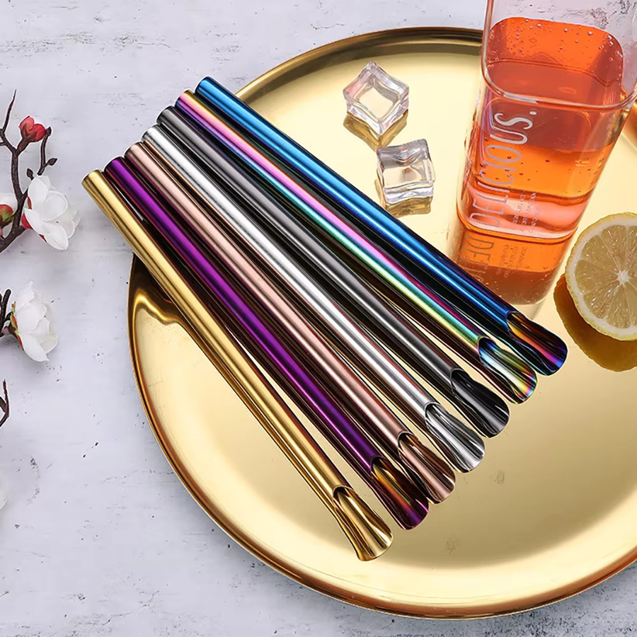 6-teiliges Set JANKNG wiederverwendbare Metall-Trinkhalme aus Edelstahl mit Perlen-Design in Gold und Multicolour inklusive Reinigungsbürste und Smoothie-Rührlöffel - Bild 5