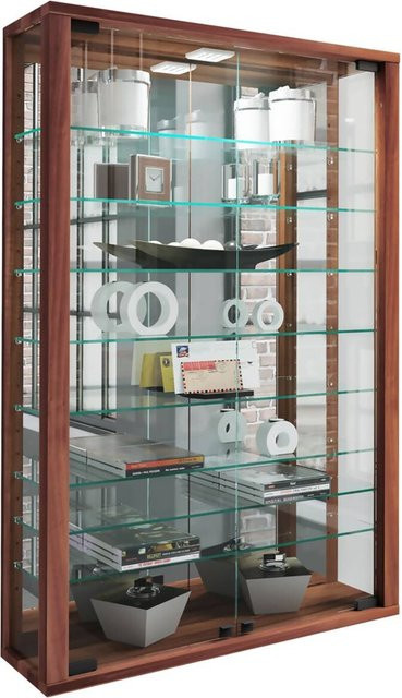 VCM Vitrosa Mini Hängevitrine mit Spiegel und ESG-Sicherheitsglas in Nussbaum, H x B x T: 91 x 59 x 18 cm - Bild 3
