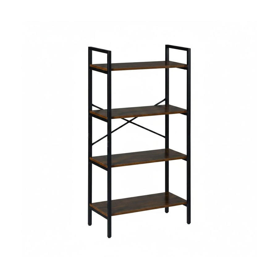 Relaxdays Bücherregal im Industriedesign aus Metall und Holzwerkstoff, Schwarz Braun, B: 60 cm, T: 32 cm, H: 122 cm - Bild 2