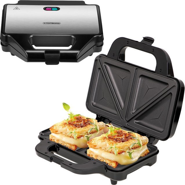 Steinborg Sandwichmaker aus Edelstahl in Silber mit Antihaftbeschichtung und 1000 Watt, B/T/H: 28,5 x 25,0 x 8,5 cm - Bild 1