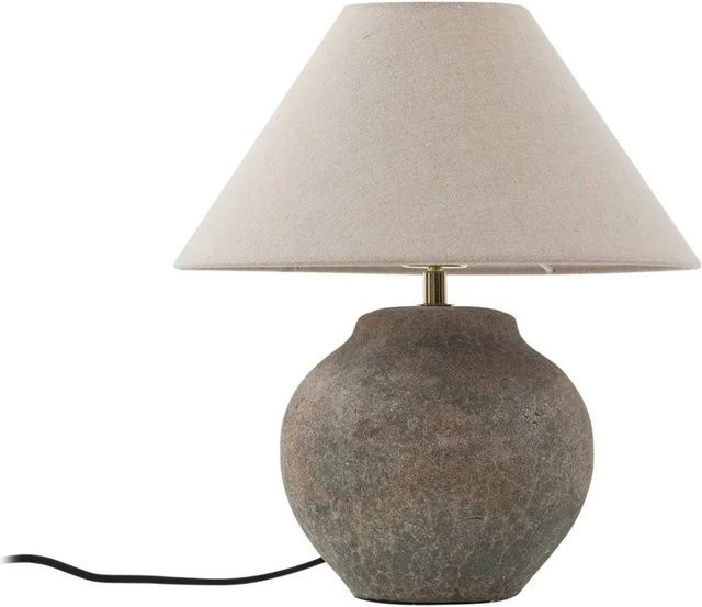 Lucande Tischlampe Thalorin in Braun aus Keramik mit Stoffschirm, Skandinavisch Design, E27, Höhe: 39,0 cm - Bild 1