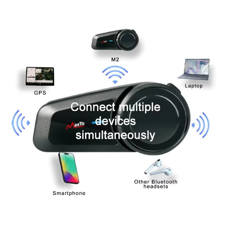 Maxto M2 Motorrad Helm Bluetooth Headset Intercom Set für 6 Fahrer mit 1000m Reichweite, FM und MP3, Wasserdicht IP67, Schwarz - Bild 3