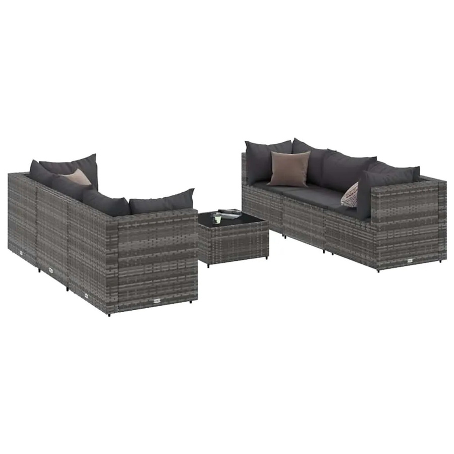 vidaXL 7-teiliges Garten-Lounge-Set in Grau aus Poly-Rattan mit Kissen und Couchtisch - Bild 2