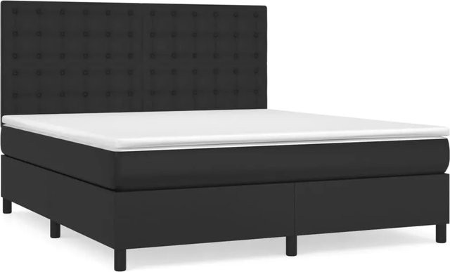 vidaXL Boxspringbett mit Matratze in Schwarz aus Kunstleder, Hybridbett mit Taschenfederkern, B/T/H: 160 x 200 x 128 cm - Bild 1