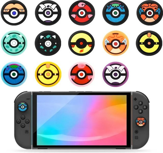 2 Stück Pokemon Poke Ball Silikon-Daumengriffkappen für Nintendo Switch Joy-Con Controller in Multicolor - Bild 1