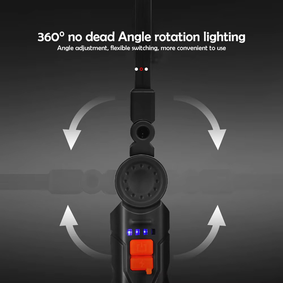 Heinast COB LED Arbeitsleuchte Schwarz mit Magnetfuß und Haken, wiederaufladbare tragbare Arbeitslampe mit 360 Grad Drehung - Bild 4