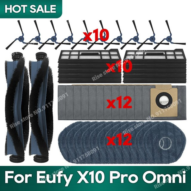OSSIEAO Zubehör Set passend für Eufy X10 Pro Omni Robot Vacuum mit Staubbeuteln, HEPA-Filtern, Rollern, Seitenbürsten und Mopptüchern - Bild 1