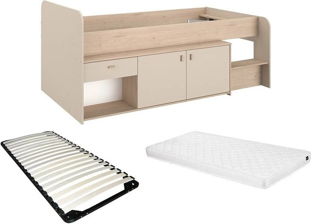 Vente-unique Halbhochbett Lunobi für Kinder in Beige mit Schubladen, B/T/H: 90 x 190 x 110 cm - Bild 1