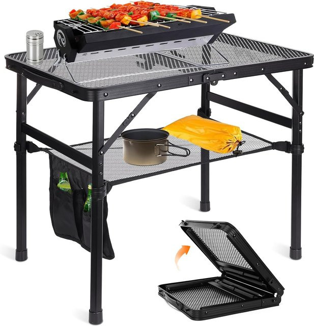 Klarstein Campingtisch aus Aluminiumlegierung in Schwarz, Klappbarer Outdoor-Esstisch mit Hebeablage und Eisengeflecht-Elementen - Bild 1