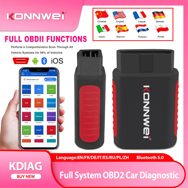KONNWEI KDIAG OBD 2 Auto-Scanner Bluetooth Kfz-Diagnosegerät mit SAS ABS EPB Reset-Service und ECU-Programmierer in Schwarz - Bild 1