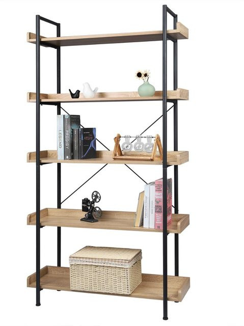 WOLTU 5-stufiges Bücherregal aus Metall in Eiche-Optik und Schwarz für Wohnzimmer, Küche oder Badezimmer - Bild 1