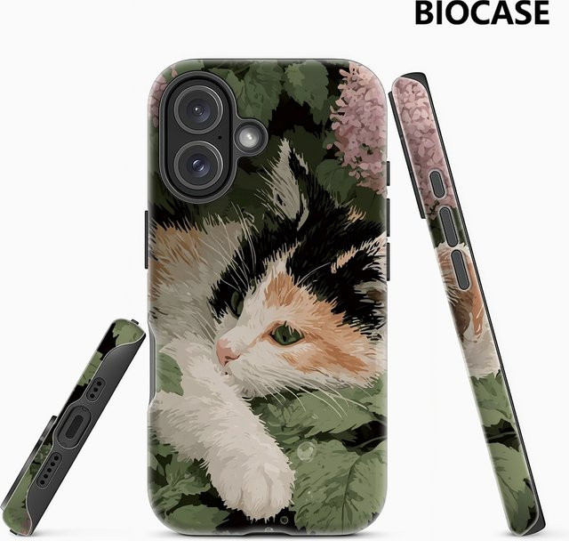 Robuste Handyhülle mit Calico-Katze im Garten für iPhone 17 16 15 14 13 Pro Max Plus von Potdemiel, Mehrfarbig - Bild 1