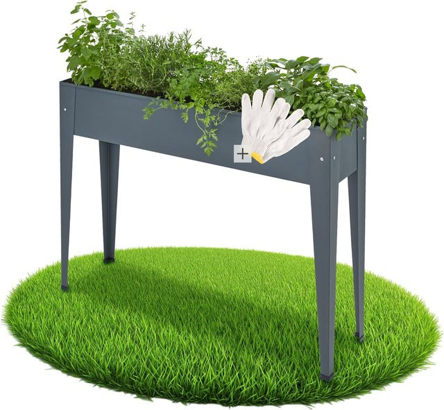 tectake Hochbeet Calendula aus pulverbeschichtetem Stahl in Anthrazit, B/T/H: 98,5 x 26,0 x 82,5 cm - Bild 1