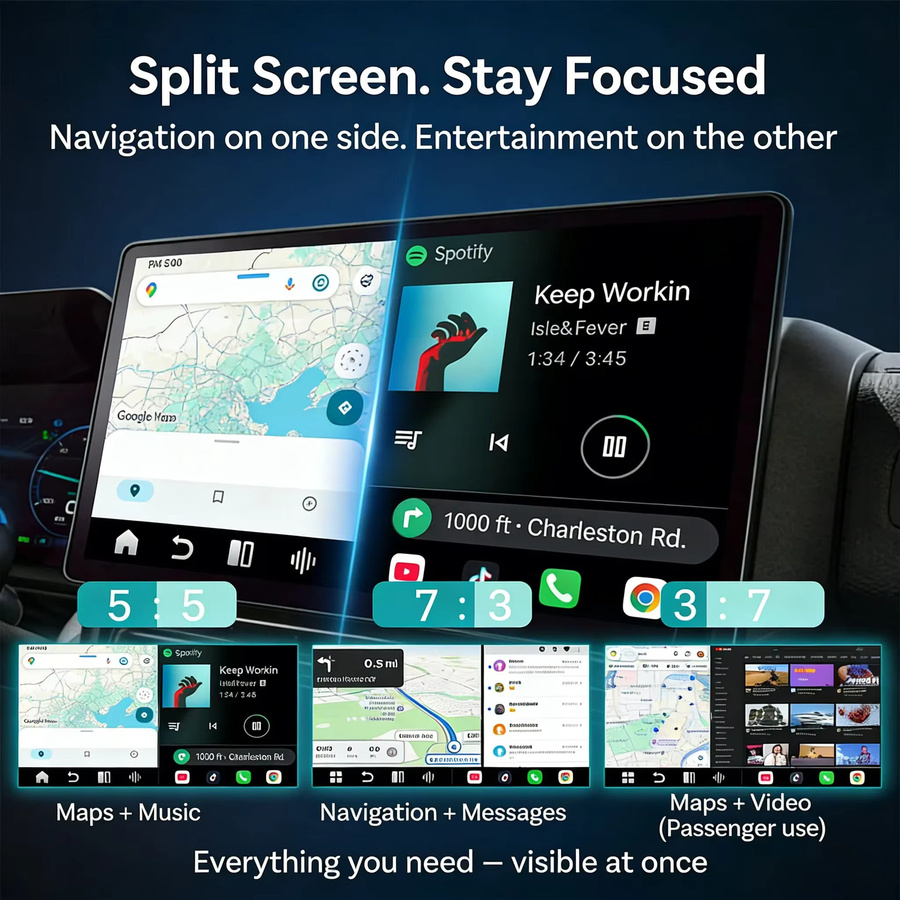 Ottocast P3 Auto TV AI Box mit 8+128G Speicher, kabelloses CarPlay und Android Auto, HDMI-Ausgang und GPS, Schwarz - Bild 4
