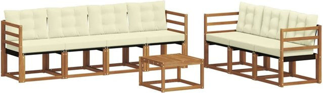 vidaXL Outdoor-Sofagarnitur 8-teilig aus Akazienholz mit Kissen und Couchtisch in L-Form, Beige und Weiß - Bild 1