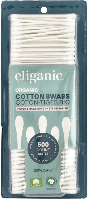 Cliganic Bio-Wattestäbchen mit Papierstielen, 500 Stück - Bild 1
