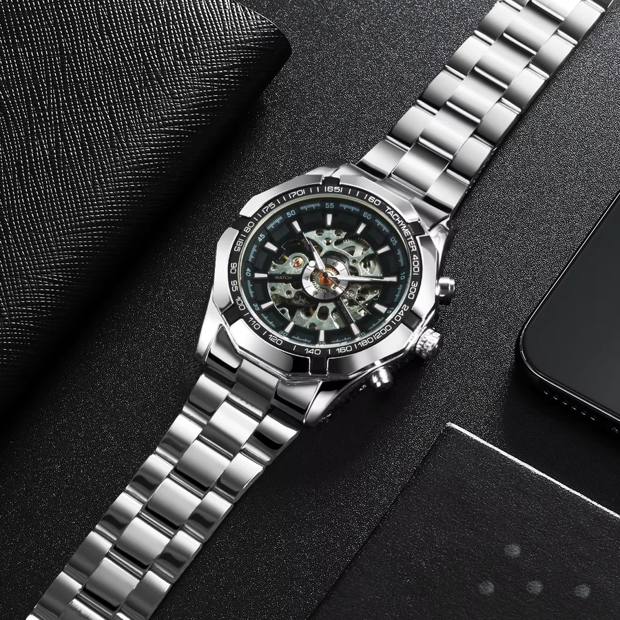 WINNER Armbanduhr Skelett, Automatik, Edelstahl, Herren, Silber - Bild 2