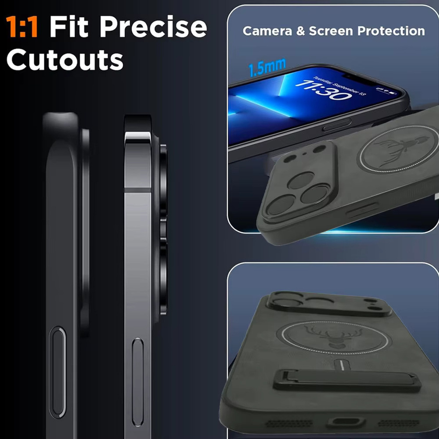 UYUXIO Magnetische Handyhülle mit integriertem Ständer für iPhone 17 Pro Max 16 15 14 Plus 13 12 11 in Schwarz oder Grau - Bild 5