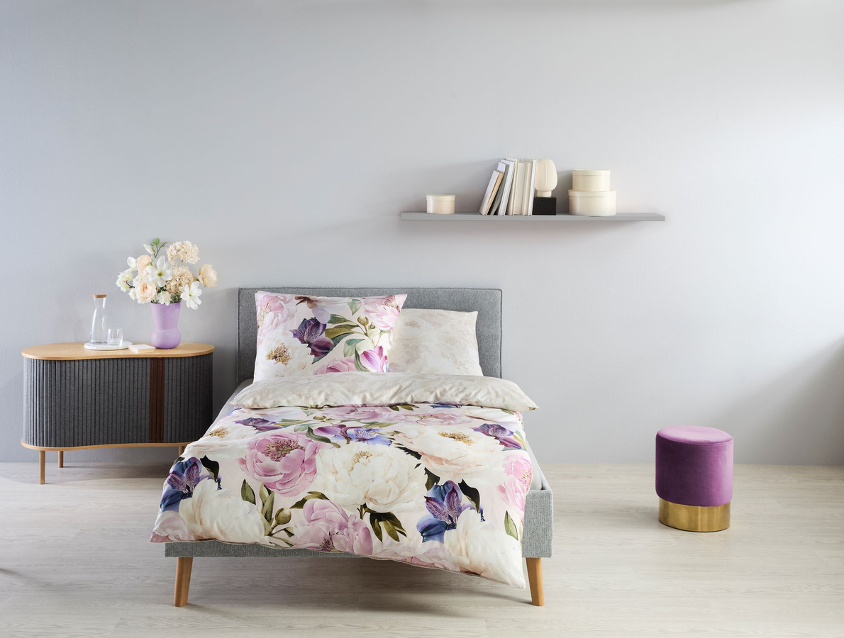 Fleuresse Mako-Satin Bettwäsche mit Rosenblüten-Design, wendbar, Farbe: Rosa und Beige, B/H: 135 x 200 cm, inklusive Kissenbezug 80 x 80 cm - Bild 1