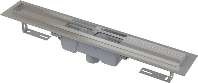 Alcadrain APZ1001-650 Duschrinne mit Rand für perforierten Rost, senkrechter Abfluss, Farbe: Silber, Länge: 650 mm - Bild 1