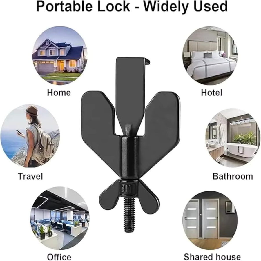 Tragbares Reise-Türschloss aus Edelstahl in Schwarz als verstellbarer Schmetterlings-Türstopper für Hotels und Reisen - Bild 2