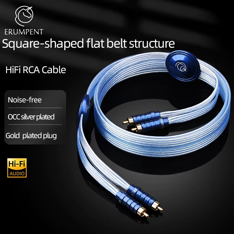 ERUMPENT Versilbertes HiFi RCA Audiokabel in Blau mit quadratischer Flachbandstruktur, 2RCA zu 2RCA Verbindungskabel für CD-Player und Verstärker - Bild 4