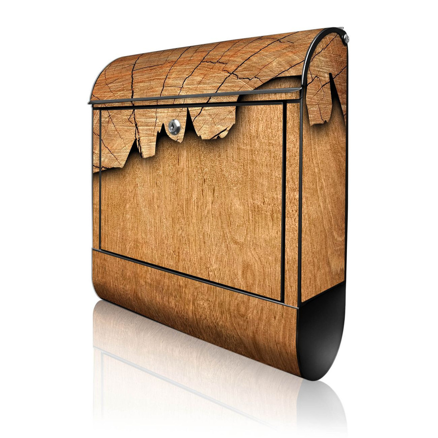 banjado Wandbriefkasten Schwarz mit Holzmotiv und Zeitungsfach, B/T/H: 38 x 13 x 47 cm - Bild 1