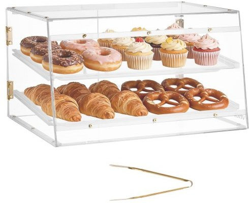 VEVOR Gebäckvitrine 2-stöckig aus transparentem Acryl mit magnetischer Rücktür und abnehmbarer Trennwand, B/T/H: 52,6 x 40,0 x 30,5 cm - Bild 1