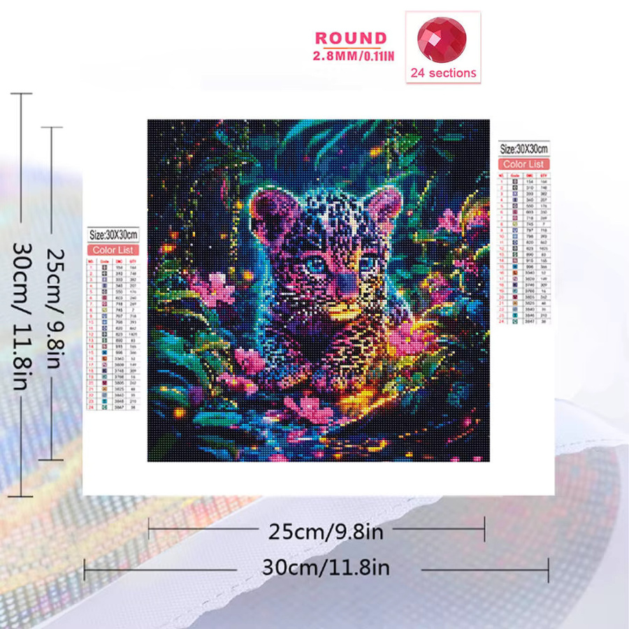 Potdemiel DIY 5D Diamant-Mosaik Set mit niedlichem Leoparden-Motiv in Multicolour, runde Strasssteine, B/B/H: 20 x 20 x 20 cm - Bild 2