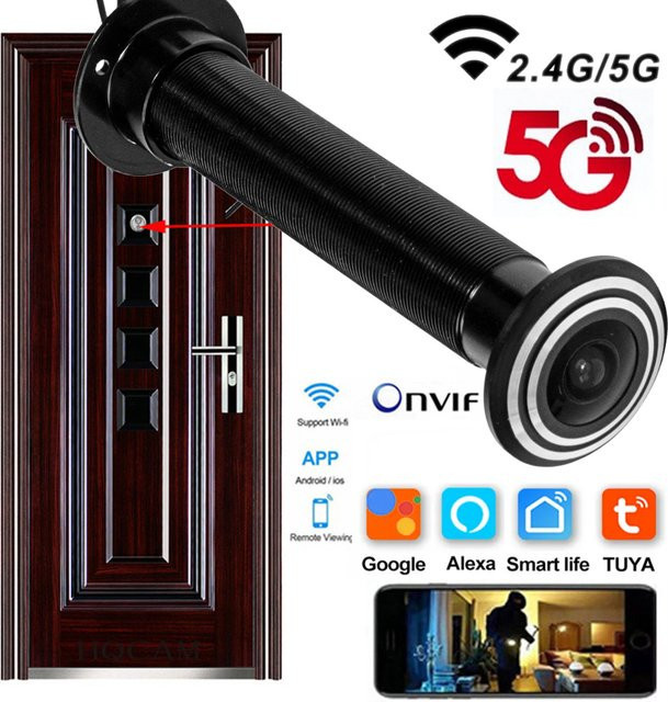 HQCAM WLAN-Türspion-Kamera mit Tuya App-Unterstützung, 5G und 2.4G Wi-Fi, Weitwinkel-Sicherheitskamera in Schwarz, Durchmesser: 15,8 mm - Bild 1