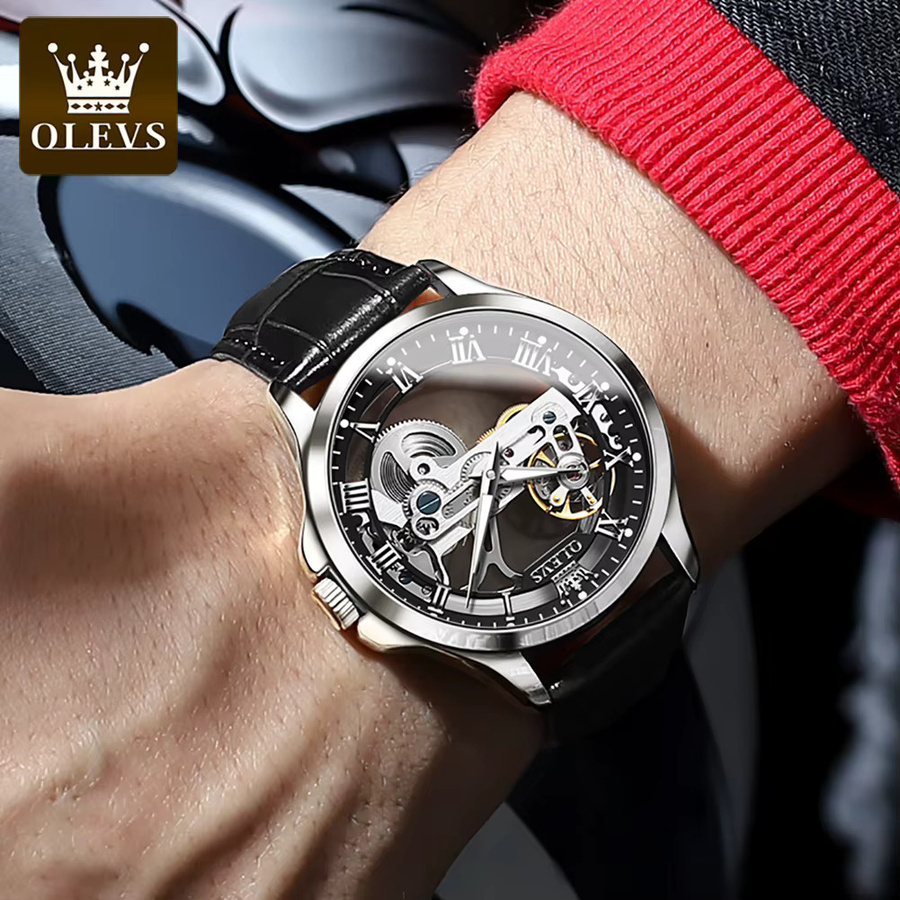 OLEVS Armbanduhr, Automatik, Leder, Schwarz, Herren - Bild 3