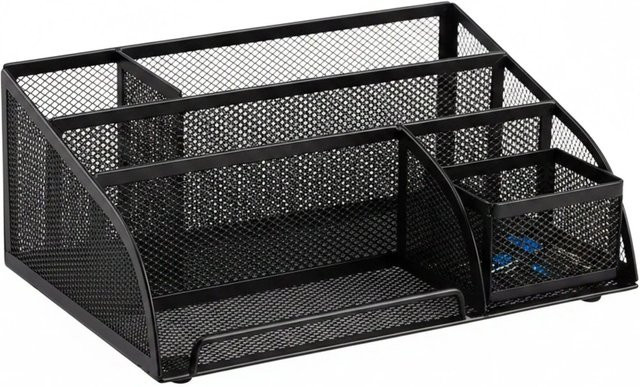 Relaxdays Schreibtischorganizer aus Metall in Schwarz mit Drahtgeflecht und mehreren Fächern, B/T/H: 25,5 x 10,5 x 18 cm - Bild 1