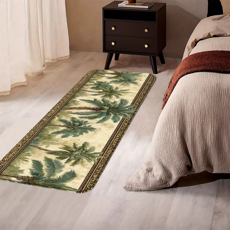 VIKAMA Teppich mit blaugrünem Palmenmuster und beige marmoriertem Design für Schlafzimmer, Küche oder Flur, Rechteckig - Bild 2