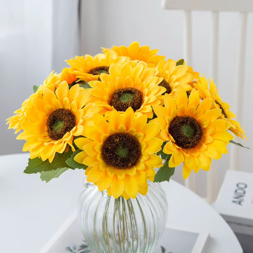 ZQCY Künstliche Sonnenblumen in Gelb zur Dekoration für Tisch, Garten und Hochzeit - Bild 2
