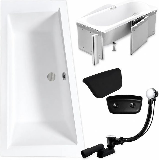 KOLMAN Eckbadewanne KODI links in Weiß mit Styroporverkleidung, 2 Kopfstützen, Ablauf und Füßen, B/T: 150 x 85 cm - Bild 1