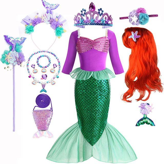 Disney Ariel Meerjungfrau-Prinzessin Cosplay-Kostüm, mit langen Ärmeln und Zubehör - Bild 1
