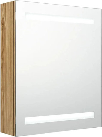 vidaXL LED-Bad-Spiegelschrank in Eichen-Optik mit integrierter Beleuchtung und Soft-Close-Türen, B/H/T: 50 x 60 x 14 cm