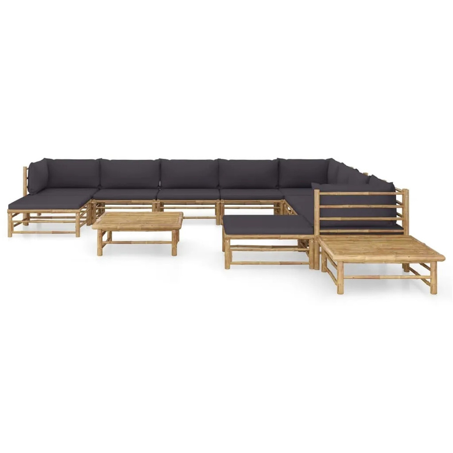 vidaXL 12-tlg Garten-Lounge-Set aus Bambus mit grauen Kissen - Bild 2