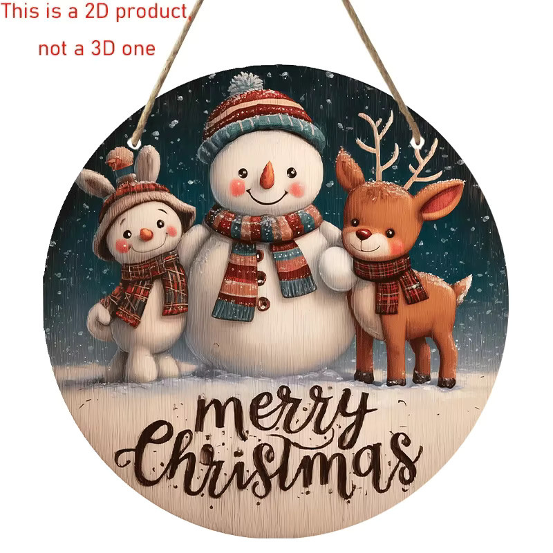 Runde Holz Wanddekoration für Weihnachten mit Schneemann und Rentier Design, Mehrfarbig, Durchmesser: 20,32 cm - Bild 3