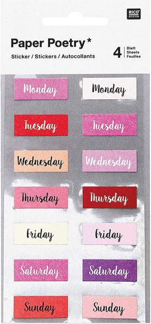 Rico Design Paper Poetry Sticker Wochentage rosa, 56 Stück - Bild 1